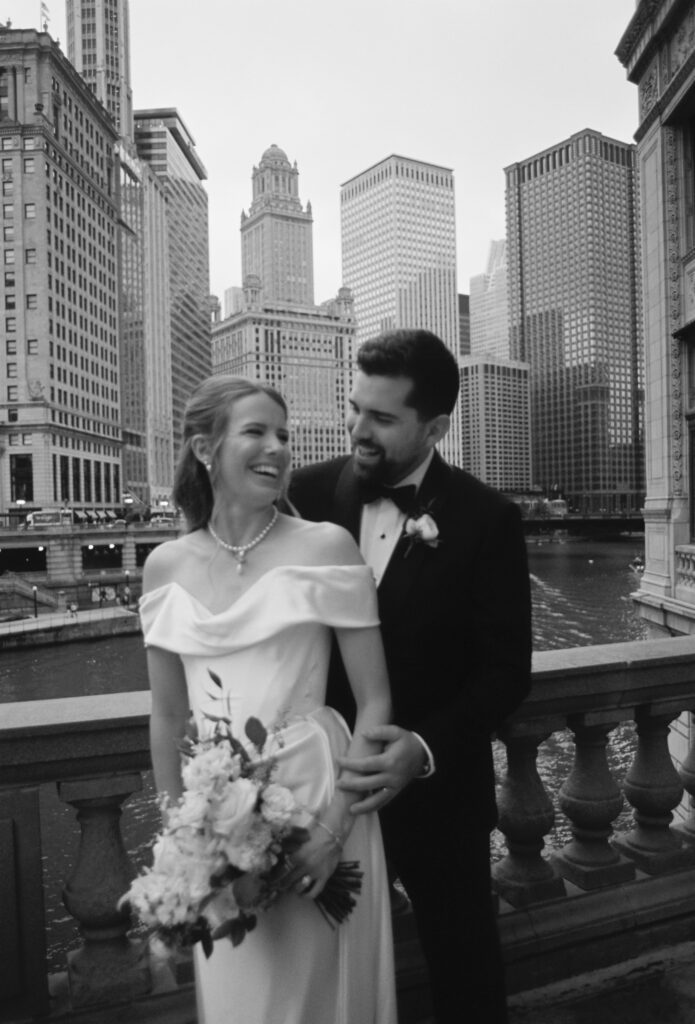 Black and white couple portrait on film